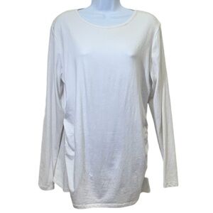 Boohoo Maternity Long Sleeve Top Crew Neck Ruched Sides White Size US 12 NWT